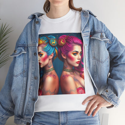 Unisex Heavy Cotton T-Shirt, Gemini, Zodiac v2, Sexy Art
