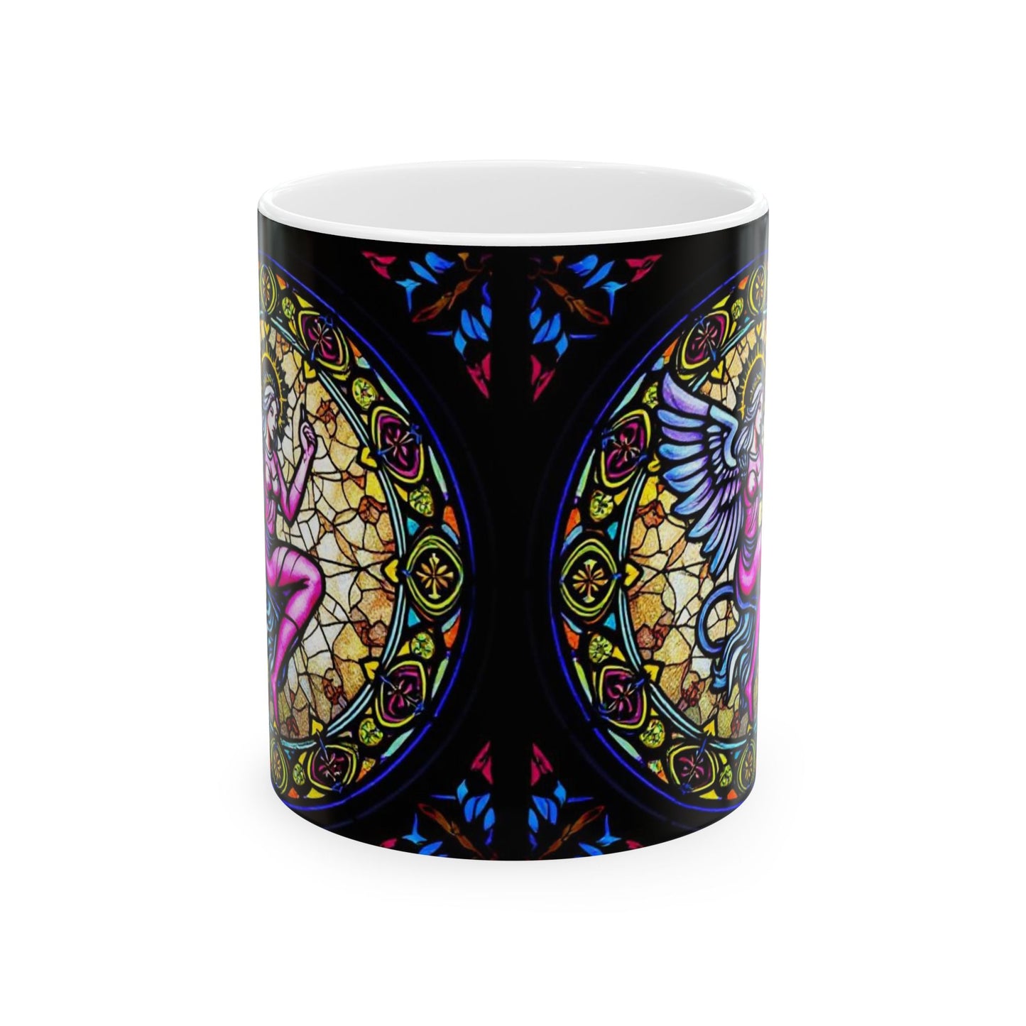 Ceramic Mug, (11oz, 15oz), Ceramic Coffee Mug, AOP, Glass Design v1, Virgo Zodiac