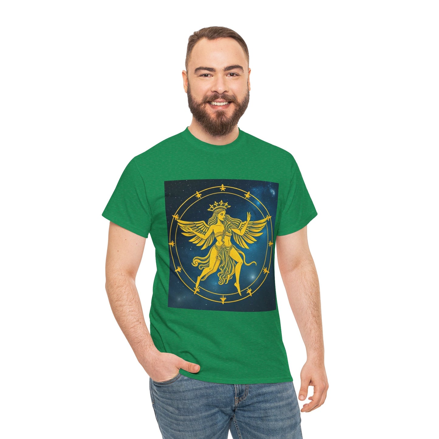 Unisex Heavy Cotton T-Shirt, Twin Angel v3, Gemini Zodiac Design