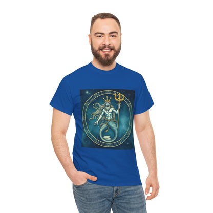 Unisex Heavy Cotton T-Shirt, Aquarius God 5v, Zodiac Design