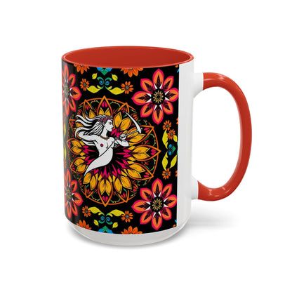Accent Coffee Mug, Sagittarius, Zodiac v2. Flower Pattern, (11, 15oz)