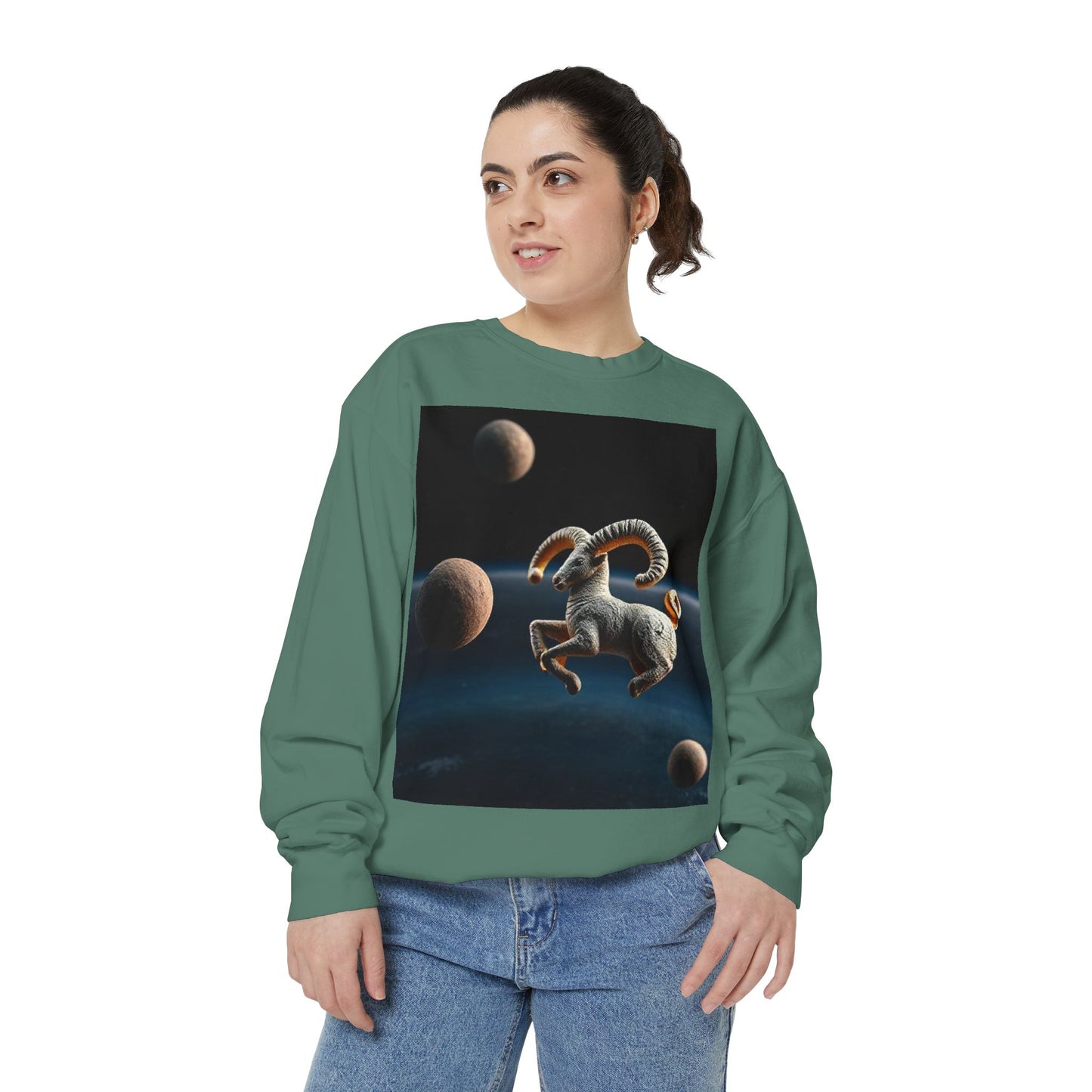 Garment-Dyed Sweatshirt, Unisex, Space Animal Design v1, Aries