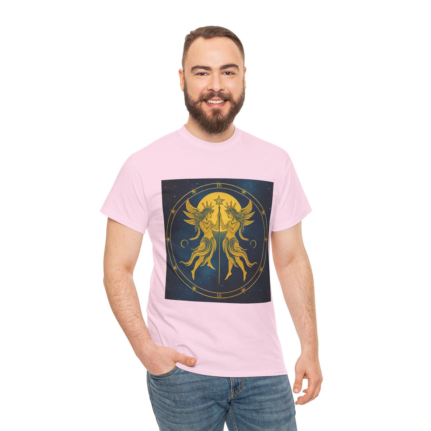 Unisex Heavy Cotton T-Shirt, Space Angel Twins v4, Gemini Zodiac Design
