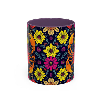Accent Coffee Mug, Scorpio, Zodiac v3. Flower Pattern, (11, 15oz)