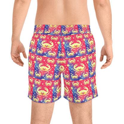Men's Mid-Length Swim Shorts, (AOP), Cancer, Zodiac v1, Bubble Pattern
