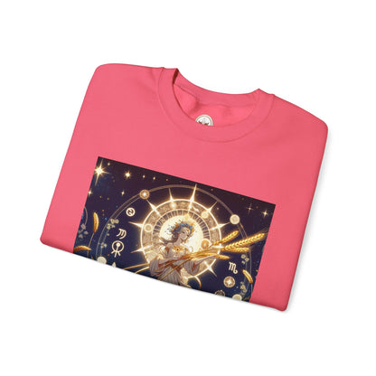 Unisex Heavy Blend™ Crewneck Sweatshirt, anime girl in wheat field, Virgo Zodiac Design