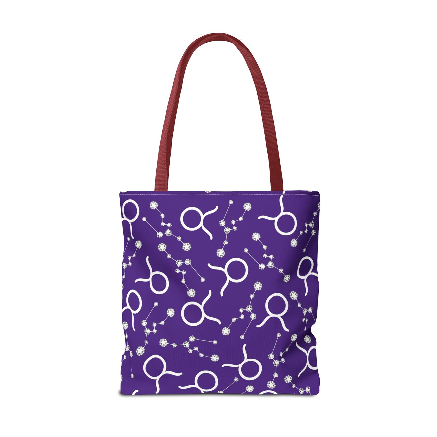 Tote Bag, Taurus Zodiac Sign, AOP, (Purple, White)