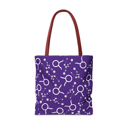 Tote Bag, Taurus Zodiac Sign, AOP, (Purple, White)