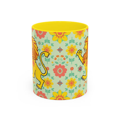 Accent Coffee Mug, Leo, Zodiac v2, Flower Pattern, (11, 15oz)