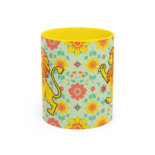 Accent Coffee Mug, Leo, Zodiac v2, Flower Pattern, (11, 15oz)
