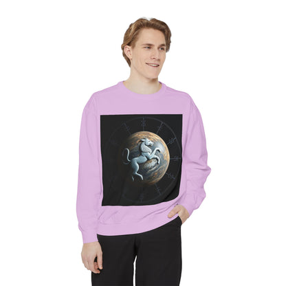 Garment-Dyed Sweatshirt, Unisex, Space Animal Design, Aquarius