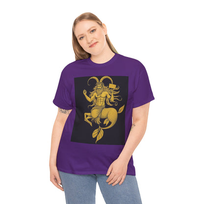 Unisex Heavy Cotton T-Shirt, Capricorn God, Zodiac Design