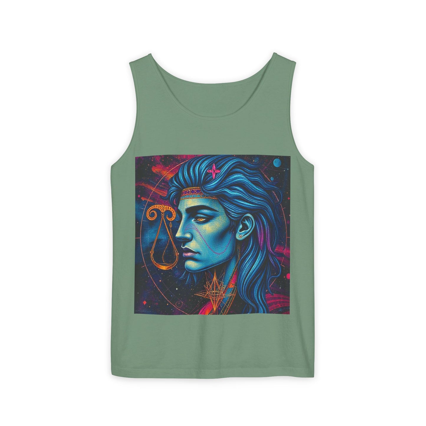 Unisex Garment-Dyed, Tank Top, Libra Design, Pop Art v1, 100% US cotton