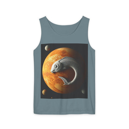 Unisex Garment-Dyed, Tank Top, Pisces Design, Space Animal, 100% US cotton
