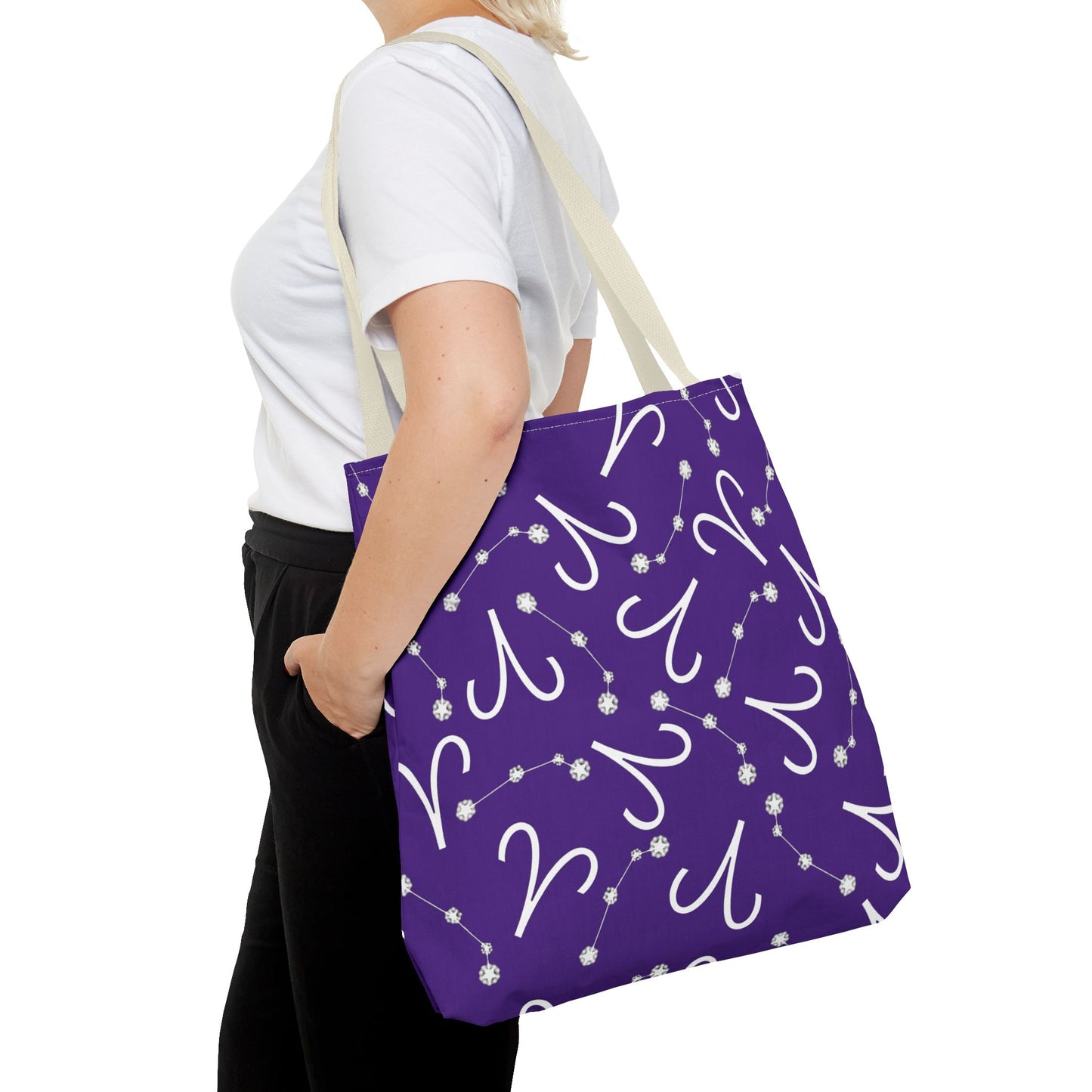 Tote Bag, Aries Zodiac Sign, AOP, (Purple, White)