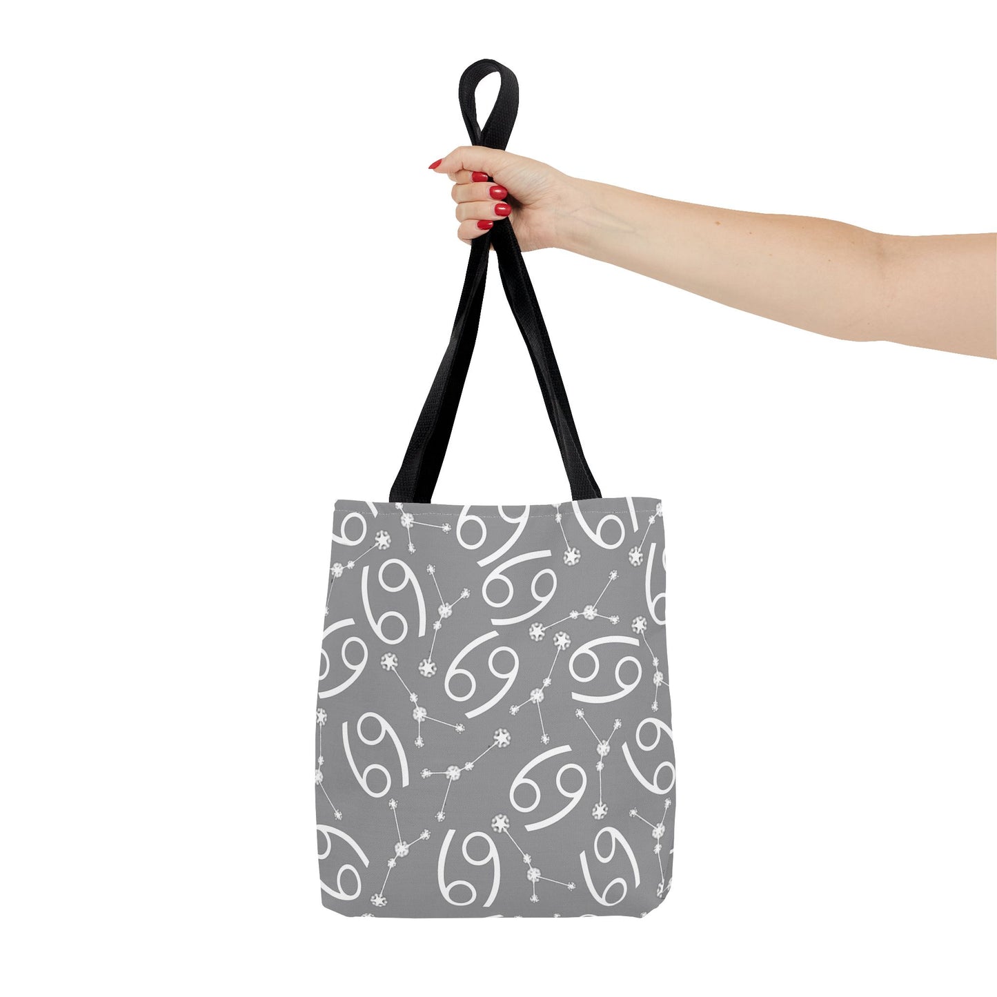 Tote Bag, Cancer Zodiac Sign, AOP, (Grey, White)