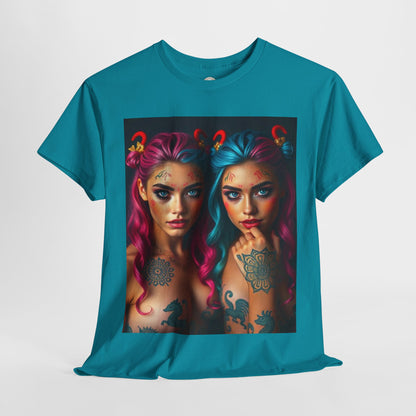 Unisex Heavy Cotton T-Shirt, Gemini, Zodiac v1, Sexy Art