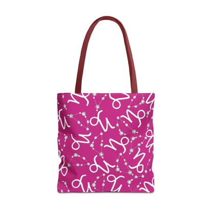 Tote Bag, Capricorn Zodiac Sign, AOP, (Pink, White)