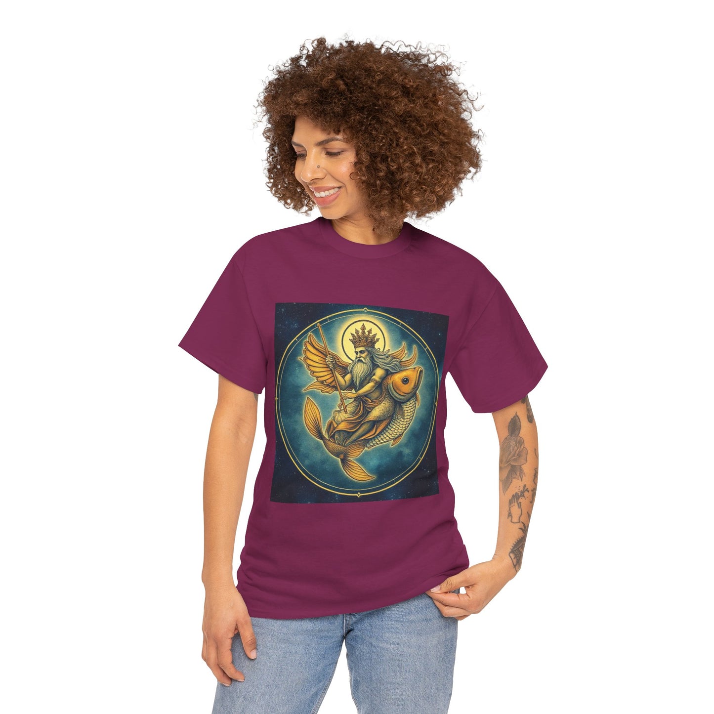 Unisex Heavy Cotton T-Shirt, Pisces King v1, Zodiac Design