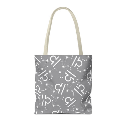 Tote Bag, Libra Zodiac Sign, AOP, (Grey, White)