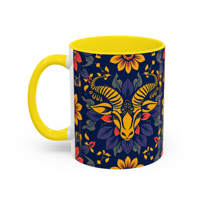 Accent Coffee Mug, Taurus, Zodiac v1. Flower Pattern, (11, 15oz)
