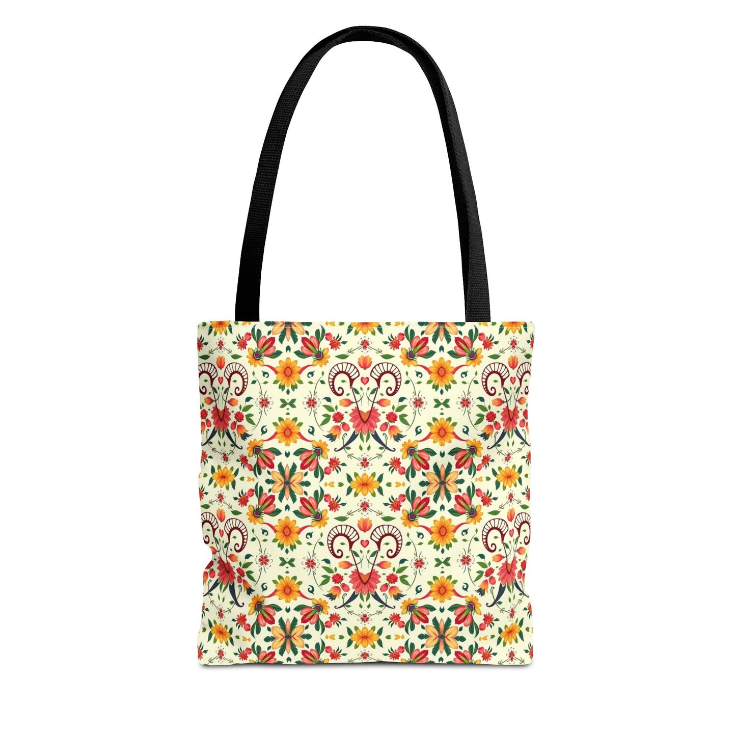 Tote Bag (AOP), Aries, Zodiac v2, Flower Pattern