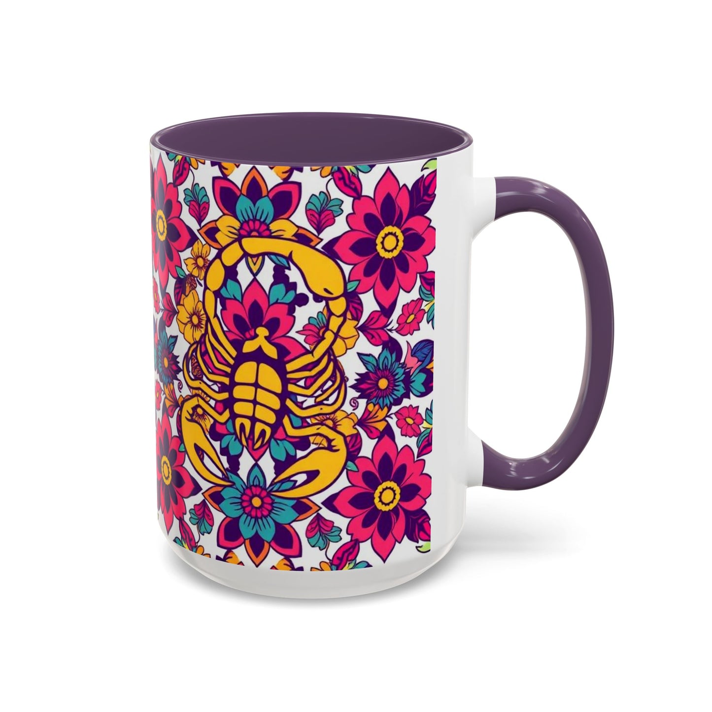 Accent Coffee Mug, Scorpio, Zodiac v2. Flower Pattern, (11, 15oz)