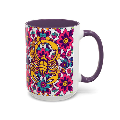 Accent Coffee Mug, Scorpio, Zodiac v2. Flower Pattern, (11, 15oz)