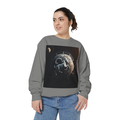 Garment-Dyed Sweatshirt, Unisex, Space Animal Design, Aries
