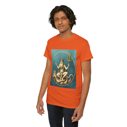 Unisex Heavy Cotton T-Shirt, Aquarius God 3v, Zodiac Design
