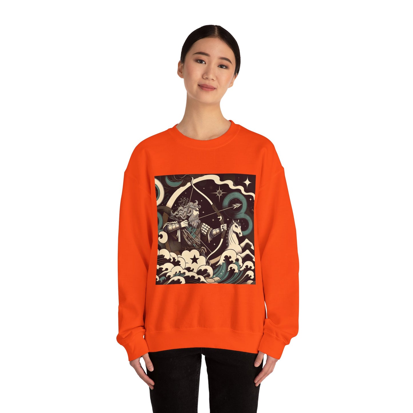 Unisex Heavy Blend™ Crewneck Sweatshirt, Man With Arrow Sagittarius Zodiac Design
