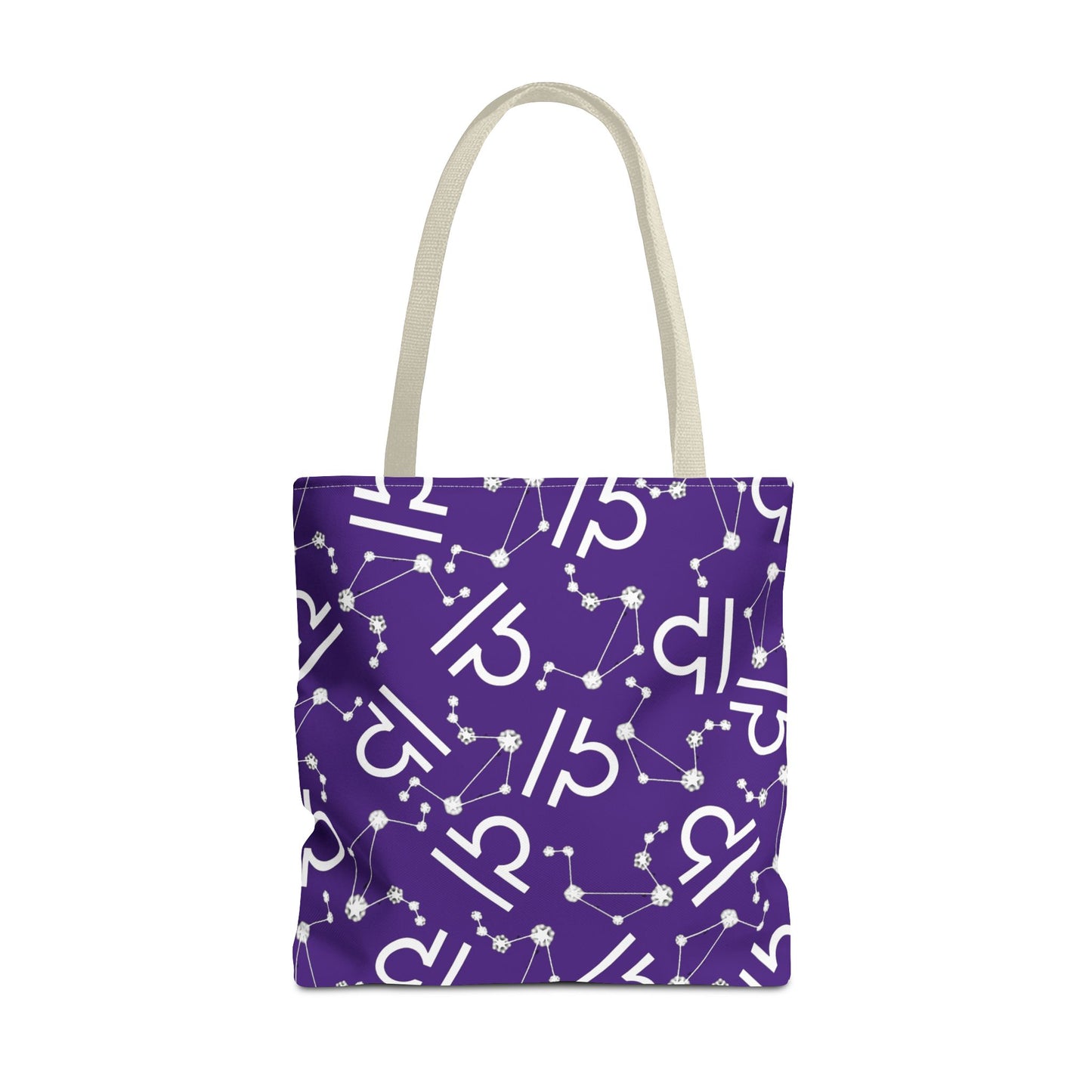 Tote Bag, Libra Zodiac Sign, AOP, (Purple, White)