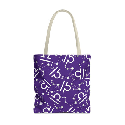 Tote Bag, Libra Zodiac Sign, AOP, (Purple, White)