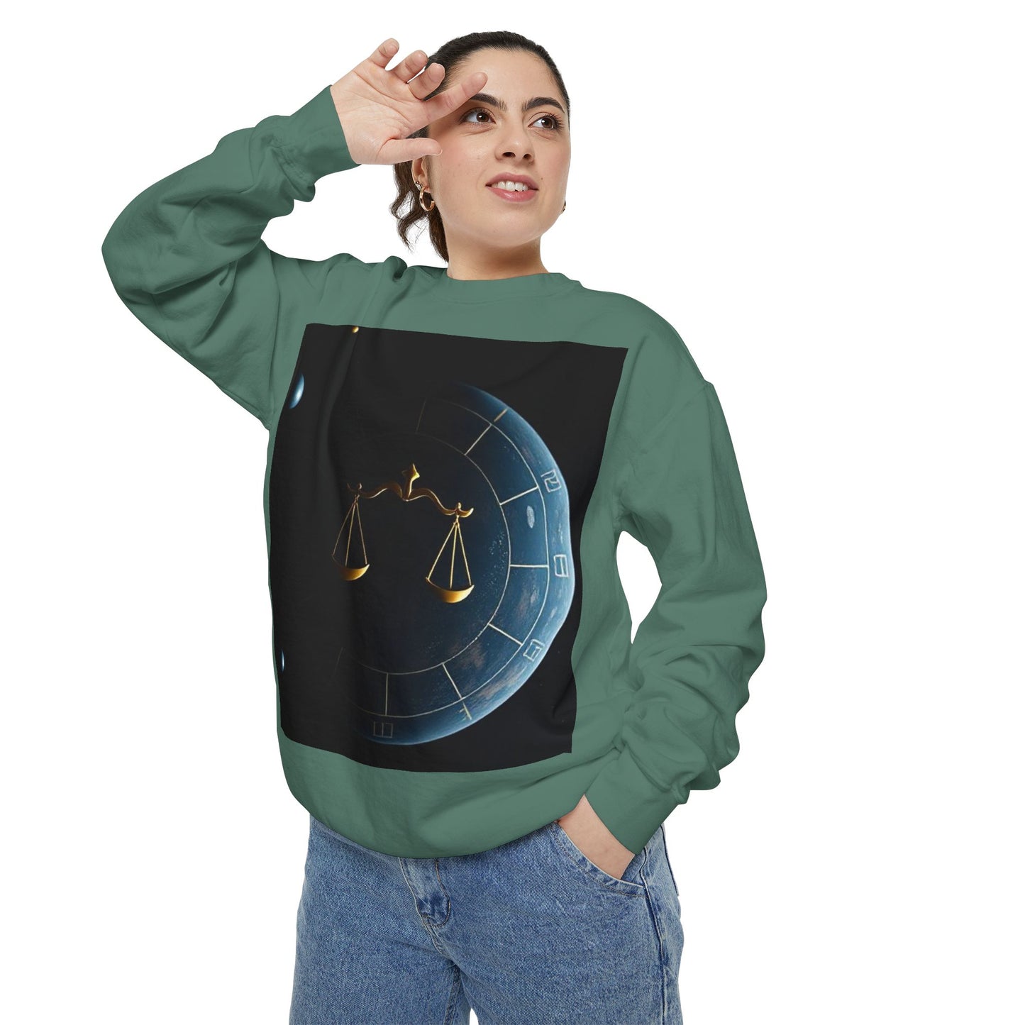 Garment-Dyed Sweatshirt, Unisex, Space Animal Design v1, Libra