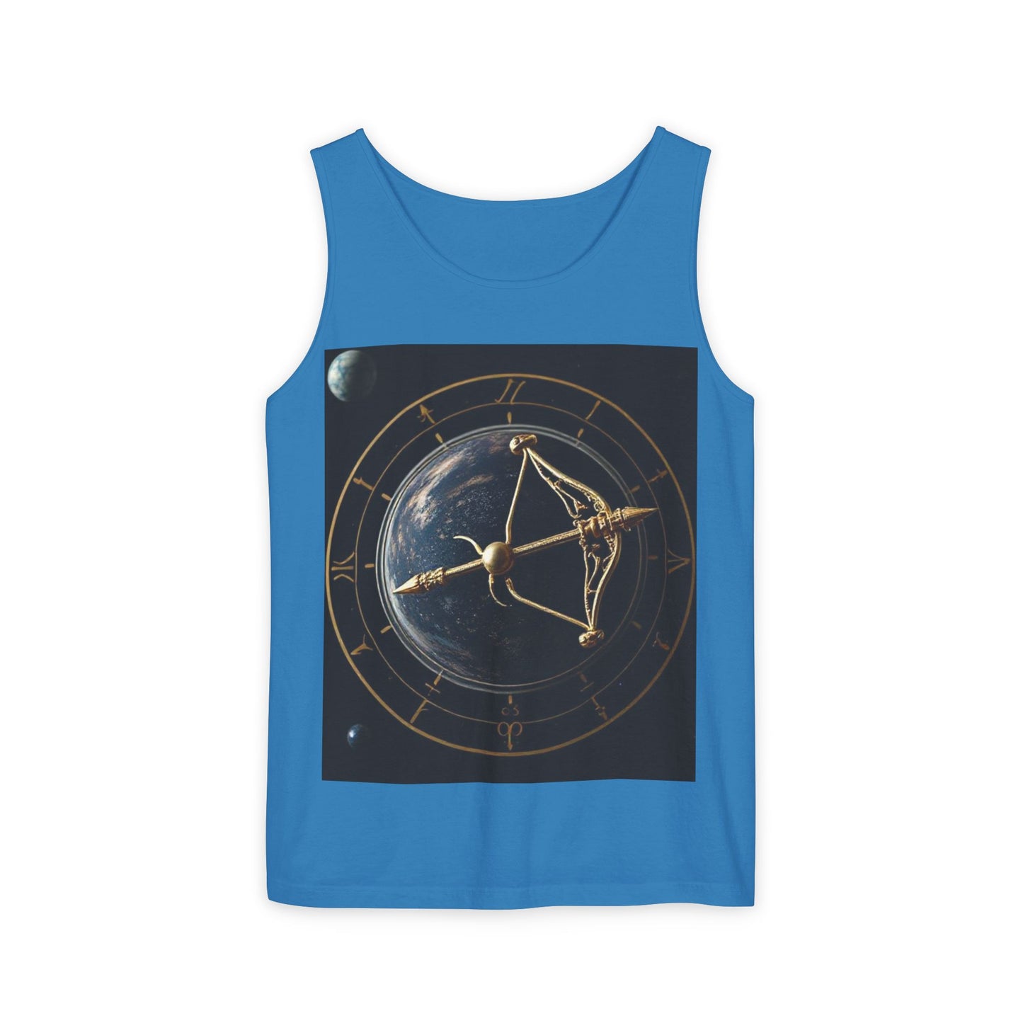 Unisex Garment-Dyed, Tank Top, Sagittarius Design, Planet Symbol, 100% US cotton