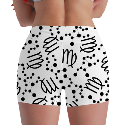 Women's Polyester Yoga Shorts with the Virgo Zodiac sign (AOP)