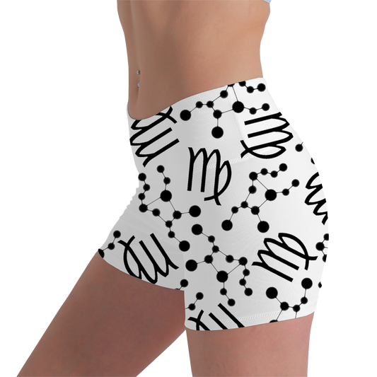 Women's Polyester Yoga Shorts with the Virgo Zodiac sign (AOP)