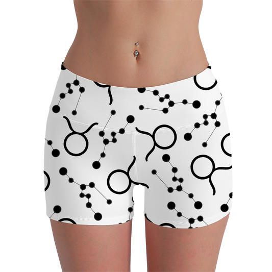 Women's Polyester Yoga Shorts with the Taurus Zodiac sign (AOP)