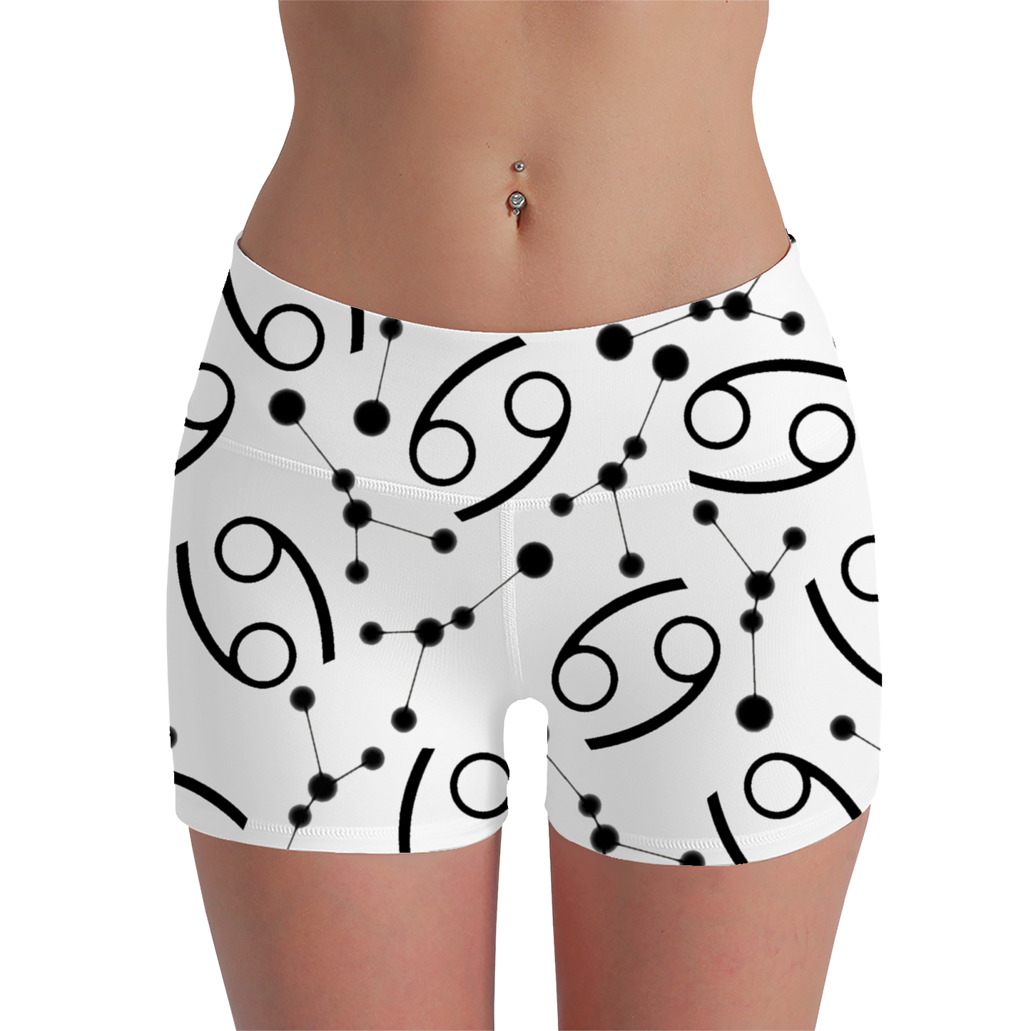 Women's Polyester Yoga Shorts with the Cancer Zodiac sign (AOP)