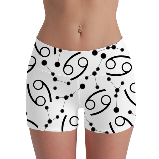 Women's Polyester Yoga Shorts with the Cancer Zodiac sign (AOP)