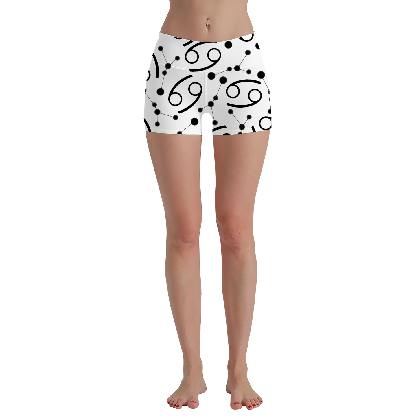 Women's Polyester Yoga Shorts with the Cancer Zodiac sign (AOP)