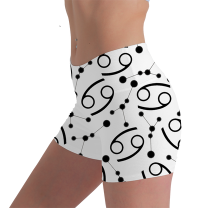 Women's Polyester Yoga Shorts with the Cancer Zodiac sign (AOP)