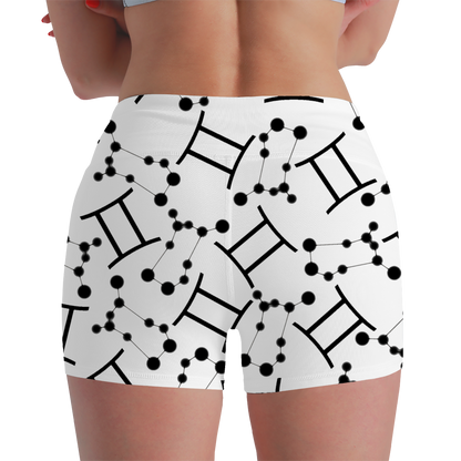 Women's Polyester Yoga Shorts with the Gemini Zodiac sign (AOP)