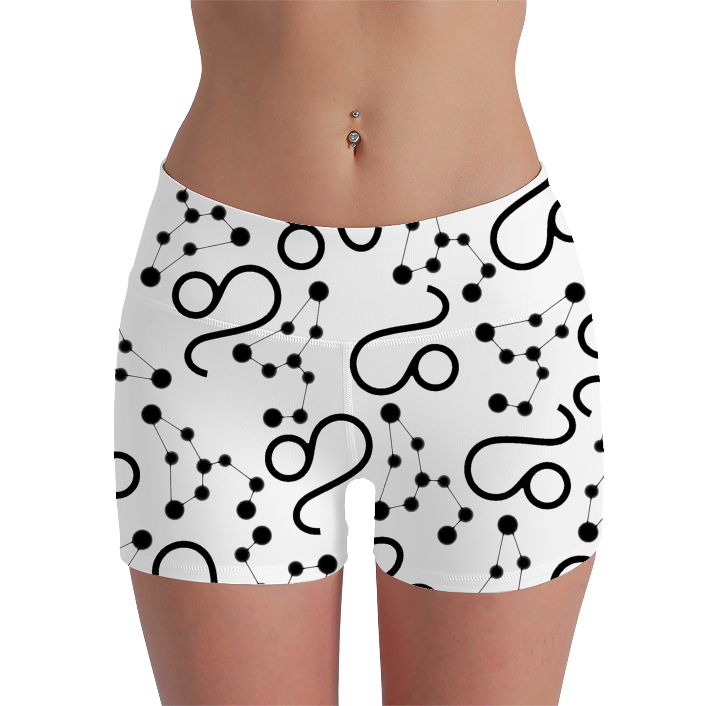 Women's Polyester Yoga Shorts with the Leo Zodiac sign (AOP)