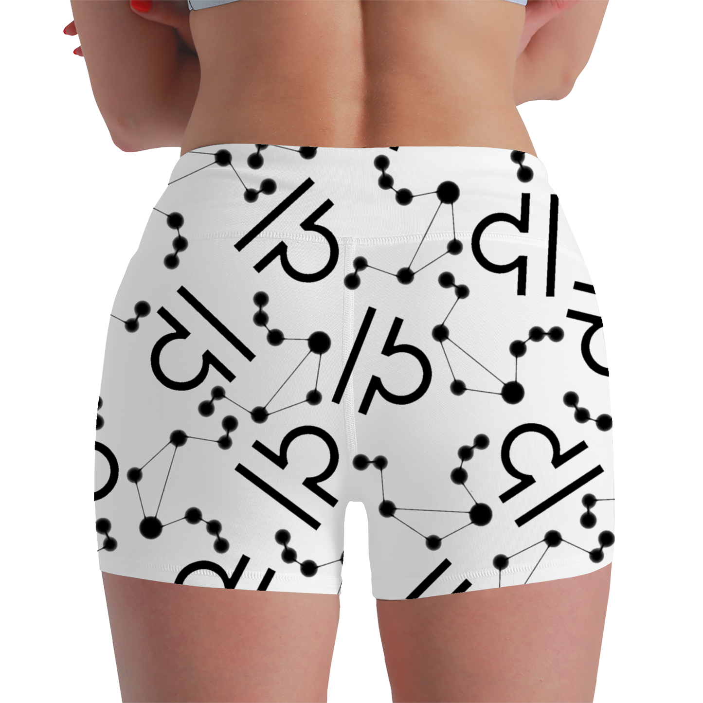 Women's Polyester Yoga Shorts with the Libra Zodiac sign (AOP)