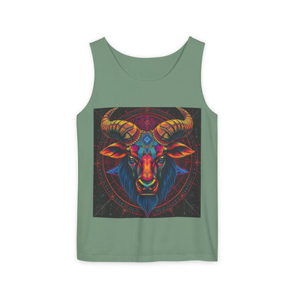 Unisex Garment-Dyed, Tank Top, Taurus Design, Pop Art v1, 100% US cotton