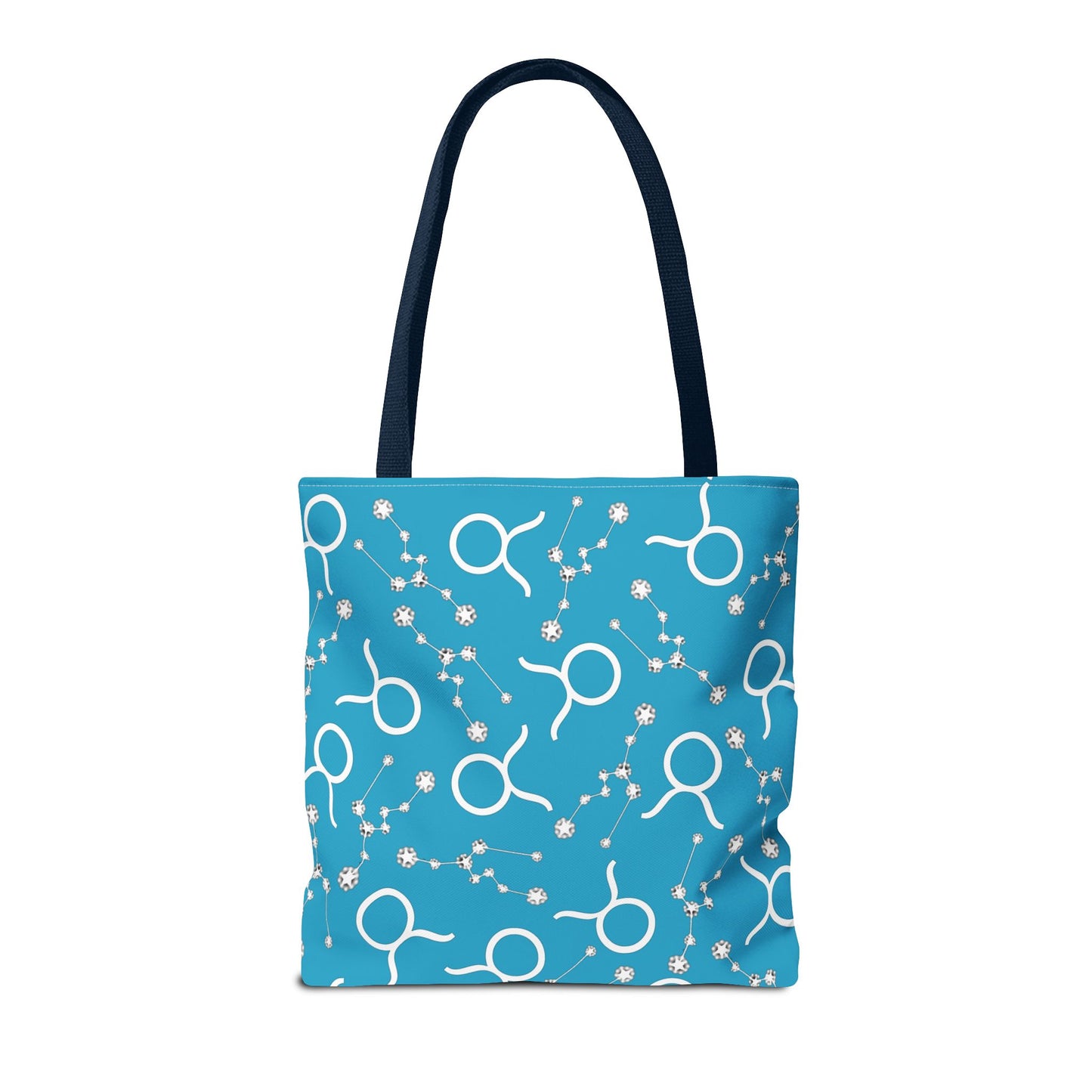 Tote Bag, Taurus Zodiac Sign, AOP, (Turquoise, White)
