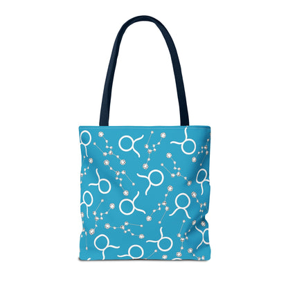 Tote Bag, Taurus Zodiac Sign, AOP, (Turquoise, White)
