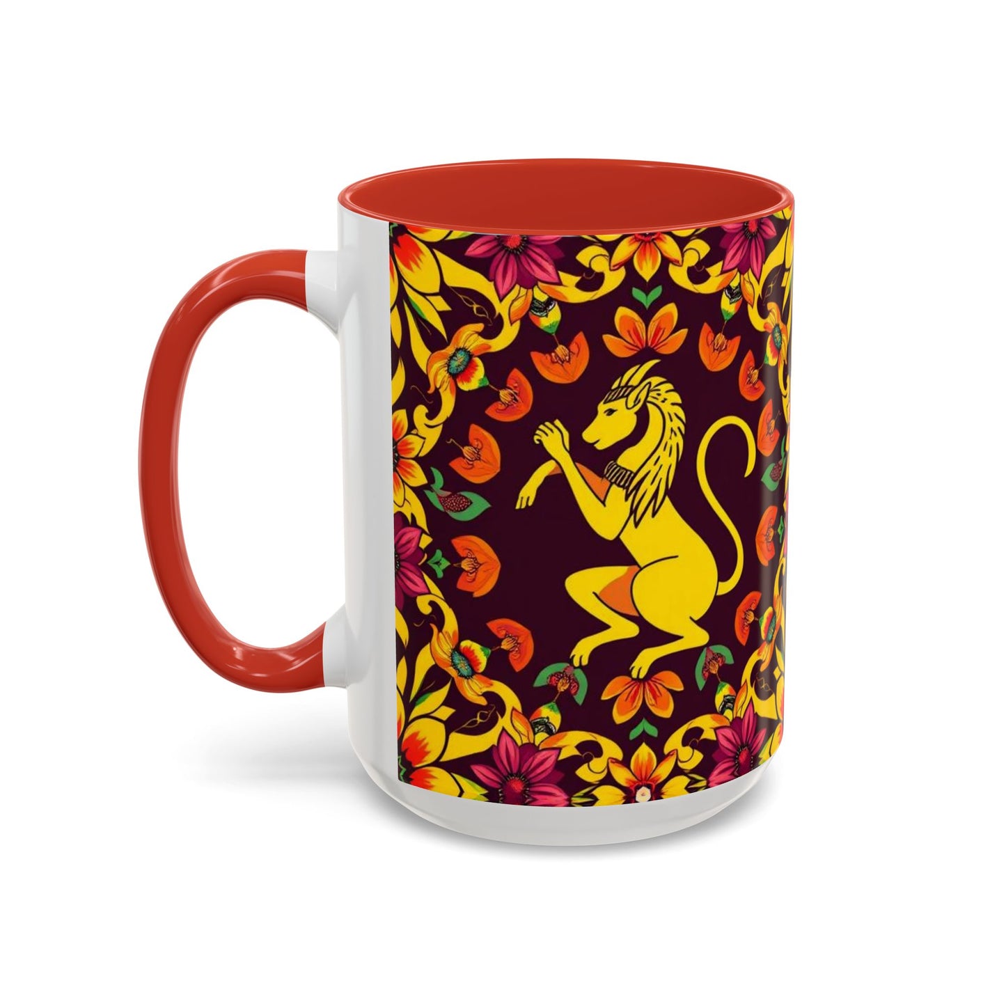 Accent Coffee Mug, Virgo, Zodiac v1. Flower Pattern, (11, 15oz)