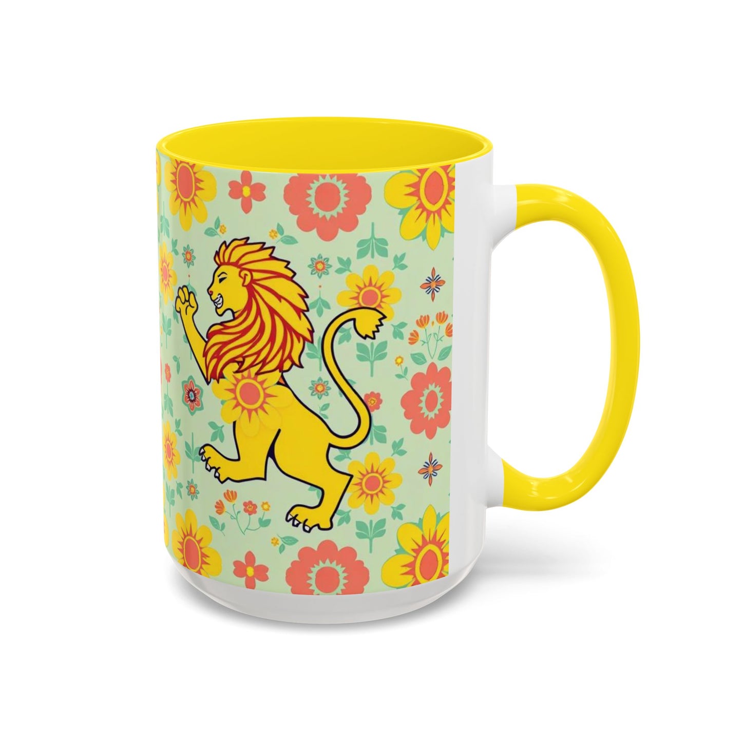 Accent Coffee Mug, Leo, Zodiac v2, Flower Pattern, (11, 15oz)